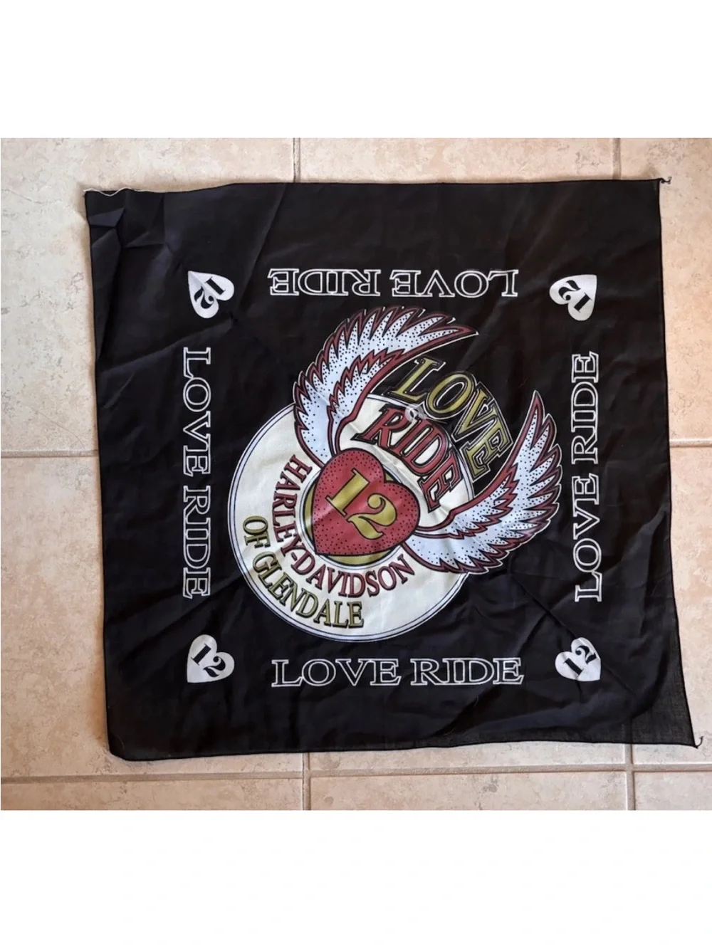 Harley-Davidson Black Bandana with Red and Gold Winged Heart 'Love Ride' Emblem